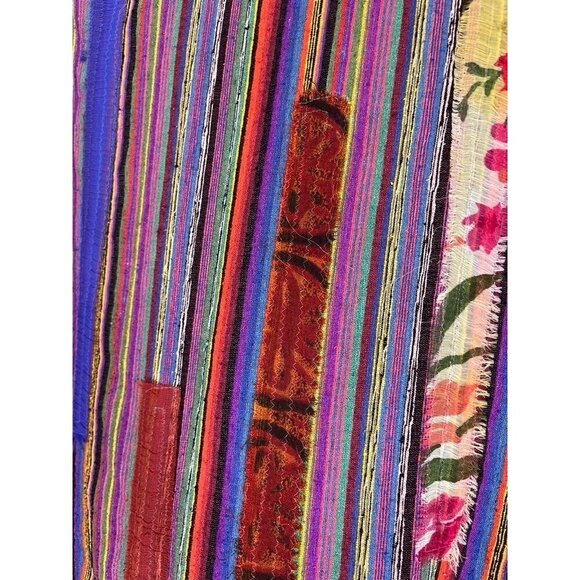 Chicos Silk Floral Jacket L Red Striped Beaded Artsy Boho Sequin Embroidery Chic - Picture 9 of 16